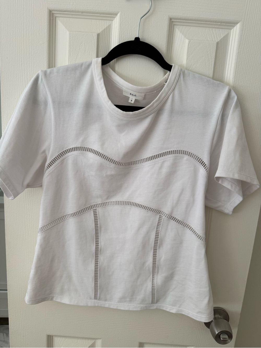 A.L.C. White Short Sleeve Tee with Ladder Cutout Detail